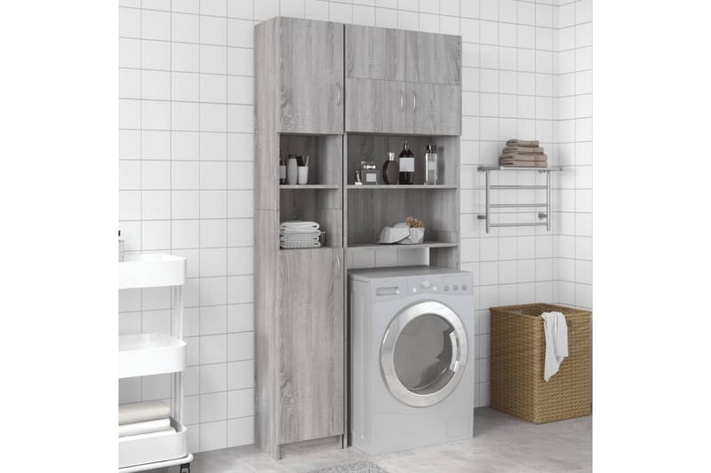 beBasic Baderomsskap grå sonoma eik 32x25,5x190 cm konstruert tre - GrÃ¥ - Hus & oppussing - Kjøkken & bad - Baderom - Baderomsmøbler & baderomsinnredning - Veggskap & høyskap