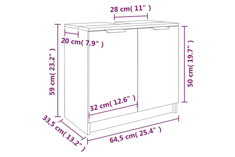 beBasic Baderomsskap grå sonoma eik 64,5x33,5x59 cm konstruert tre - GrÃ¥ - Baderomsskap