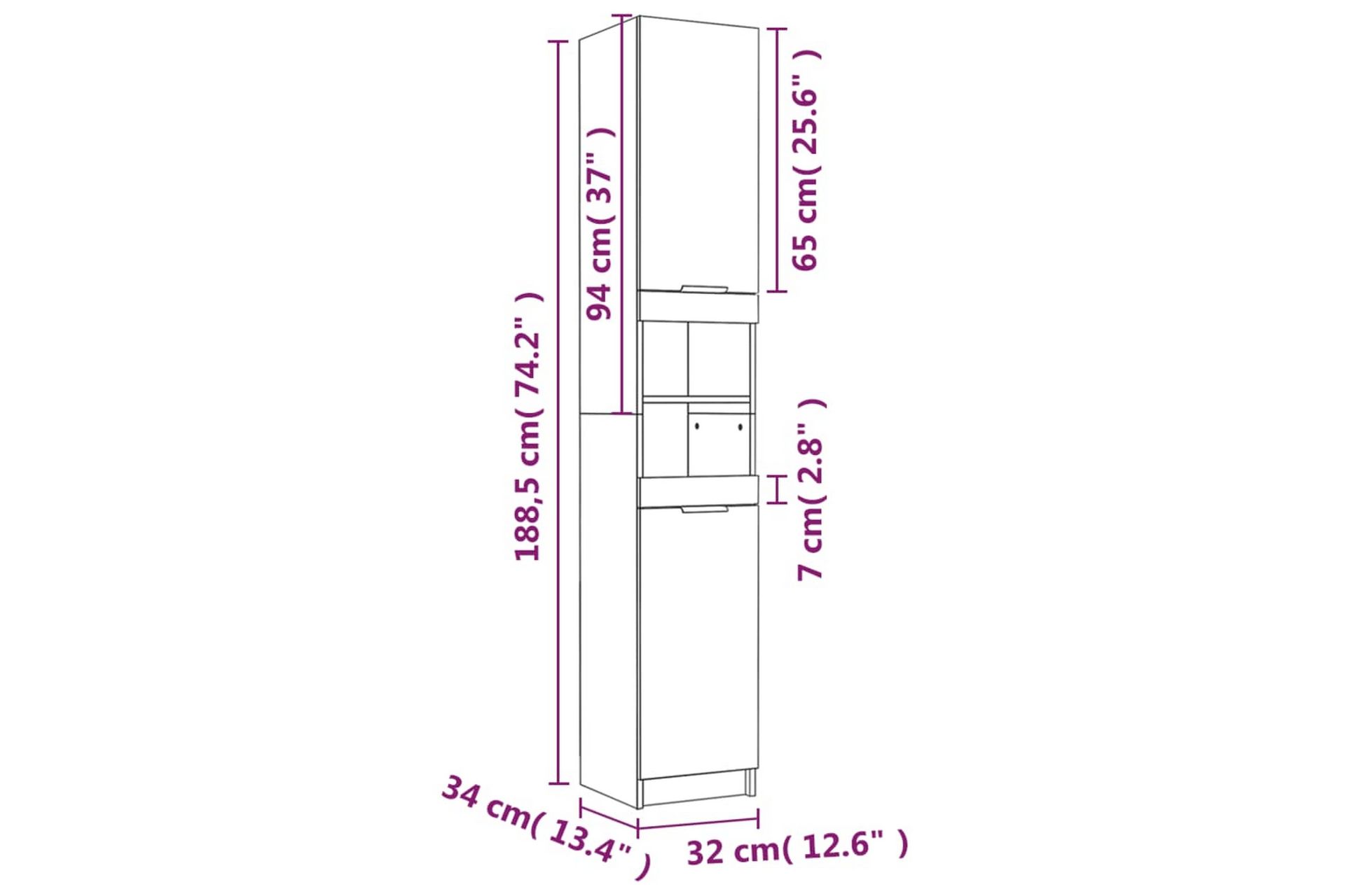 beBasic Baderomsskap høyglans hvit 32x34x188,5 cm konstruert tre - Hvit - Hus & oppussing - Kjøkken & bad - Baderom - Baderomsmøbler & baderomsinnredning - Veggskap & høyskap