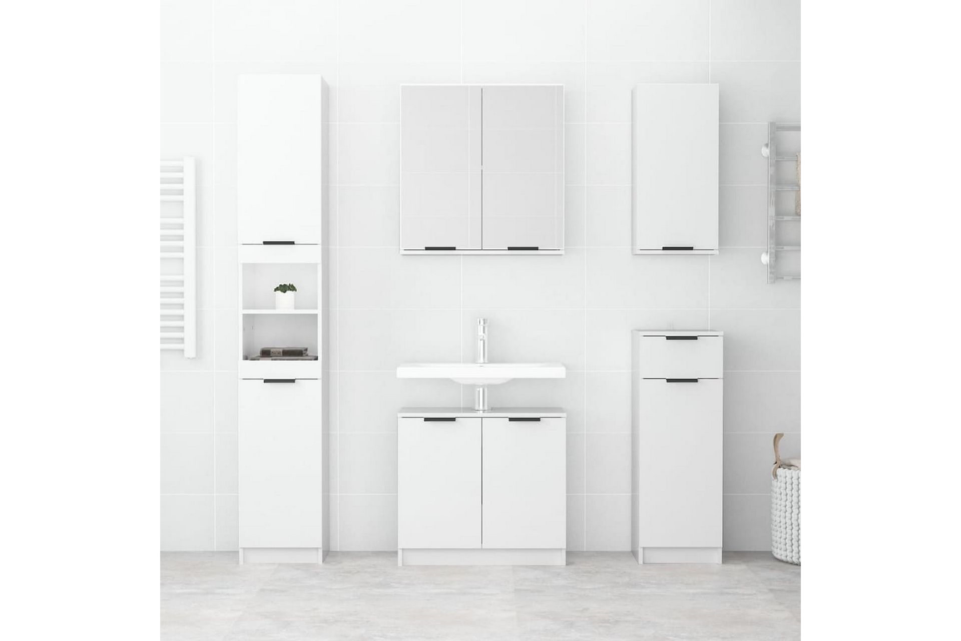 beBasic Baderomsskap høyglans hvit 32x34x188,5 cm konstruert tre - Hvit - Hus & oppussing - Kjøkken & bad - Baderom - Baderomsmøbler & baderomsinnredning - Veggskap & høyskap