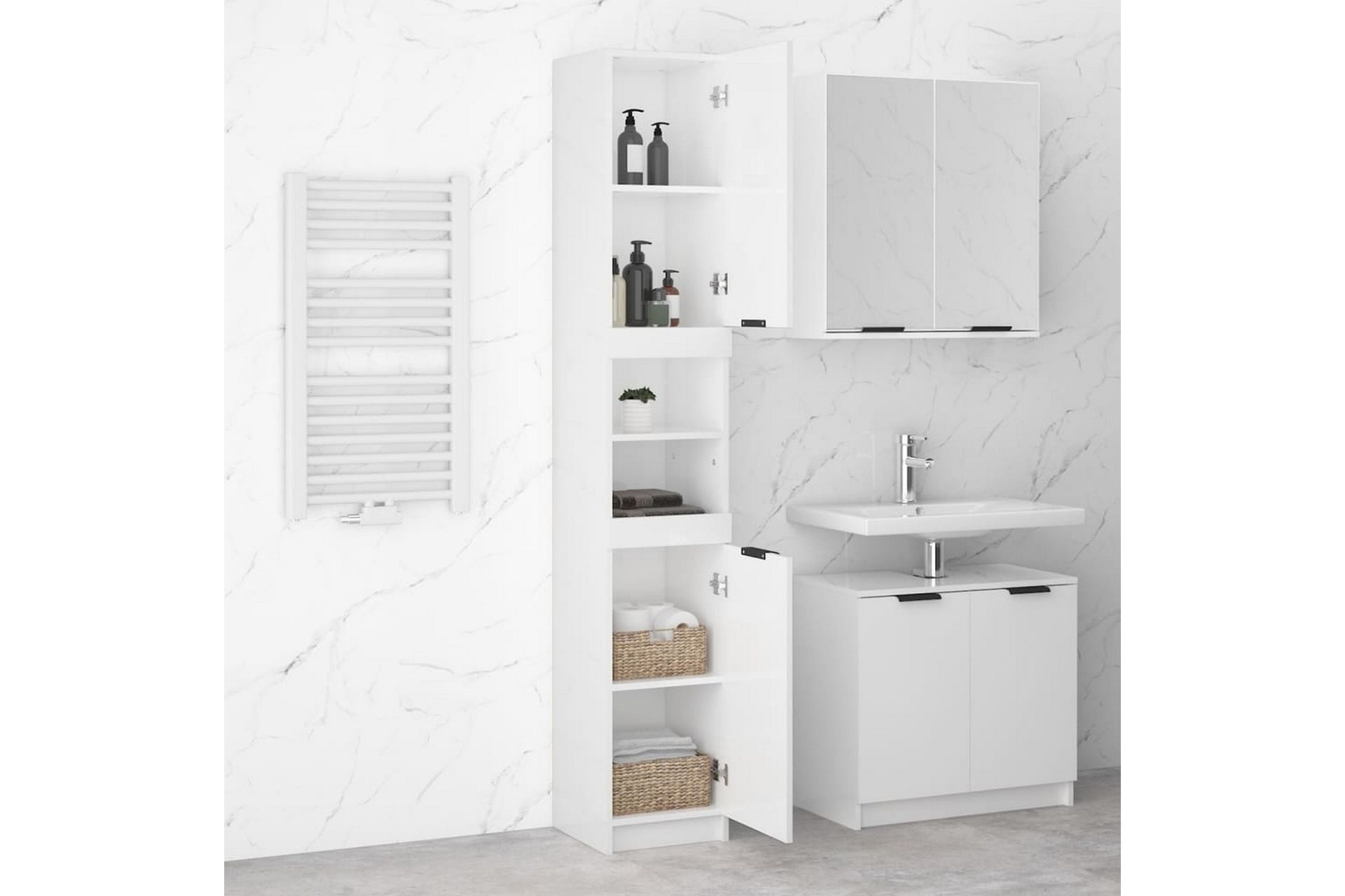 beBasic Baderomsskap høyglans hvit 32x34x188,5 cm konstruert tre - Hvit - Hus & oppussing - Kjøkken & bad - Baderom - Baderomsmøbler & baderomsinnredning - Veggskap & høyskap