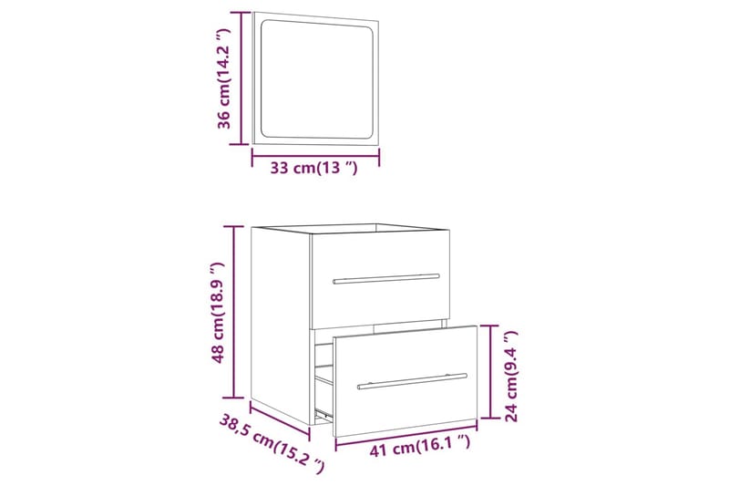 beBasic Baderomsskap med speil røkt eik 41x38,5x48 cm - Brun - Veggskap & høyskap - Baderomsskap