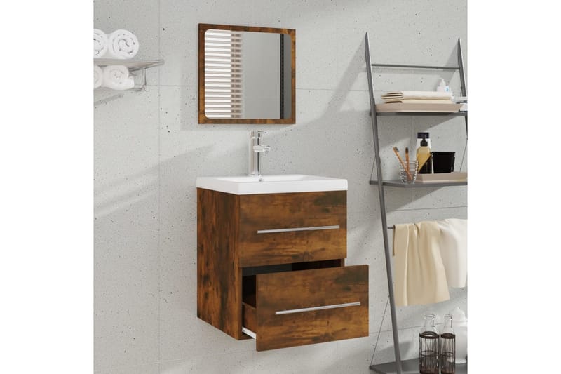 beBasic Baderomsskap med speil røkt eik 41x38,5x48 cm - Brun - Hus & oppussing - Kjøkken & bad - Baderom - Baderomsmøbler & baderomsinnredning - Baderomsskap