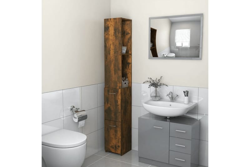 beBasic Baderomsskap røkt eik 25x25x170 cm konstruert tre - Brun - Hus & oppussing - Kjøkken & bad - Baderom - Baderomsmøbler & baderomsinnredning - Veggskap & høyskap
