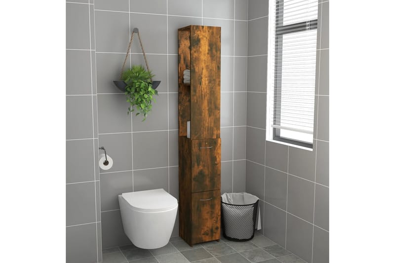 beBasic Baderomsskap røkt eik 25x25x170 cm konstruert tre - Brun - Hus & oppussing - Kjøkken & bad - Baderom - Baderomsmøbler & baderomsinnredning - Veggskap & høyskap