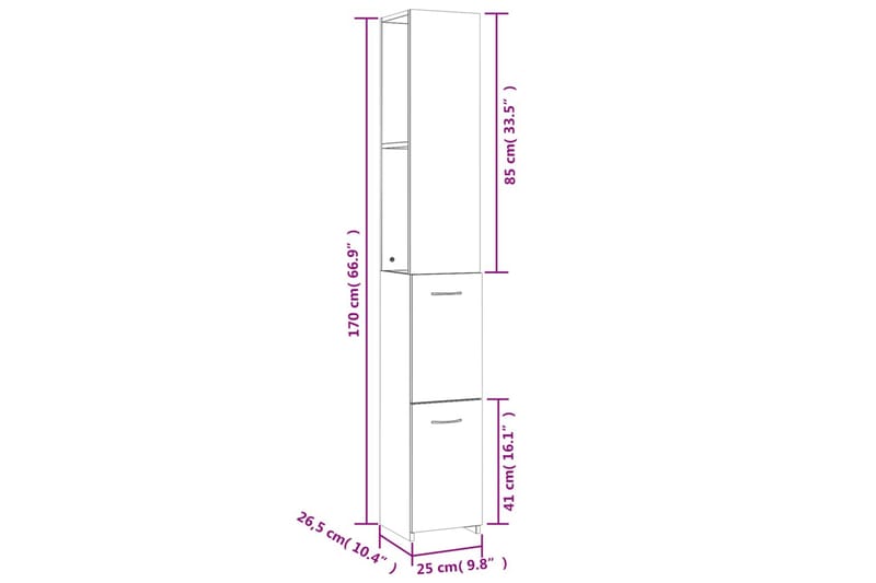 beBasic Baderomsskap røkt eik 25x25x170 cm konstruert tre - Brun - Hus & oppussing - Kjøkken & bad - Baderom - Baderomsmøbler & baderomsinnredning - Veggskap & høyskap
