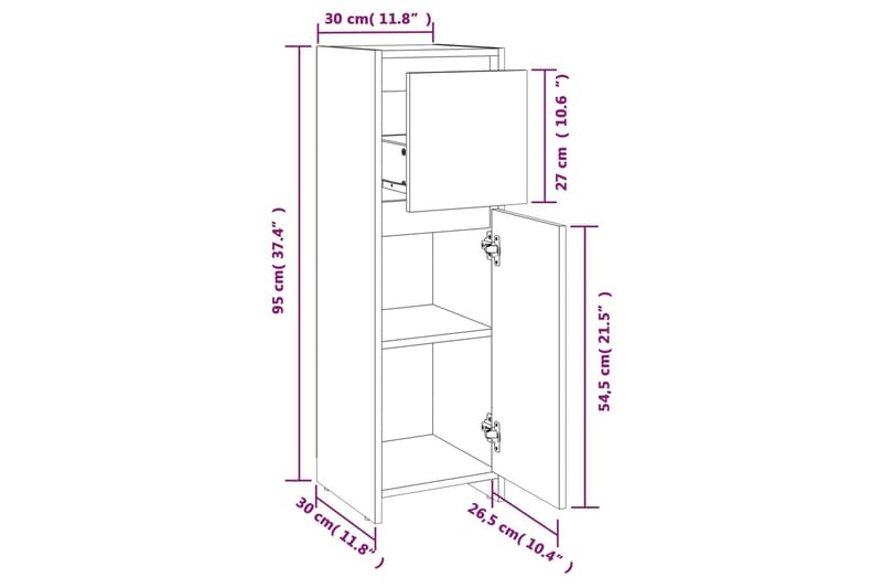 beBasic Baderomsskap røkt eik 30x30x95 cm konstruert tre - Brun - Hus & oppussing - Kjøkken & bad - Baderom - Baderomsmøbler & baderomsinnredning - Baderomsskap