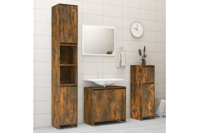 beBasic Baderomsskap røkt eik 30x30x95 cm konstruert tre - Brun - Hus & oppussing - Kjøkken & bad - Baderom - Baderomsmøbler & baderomsinnredning - Baderomsskap