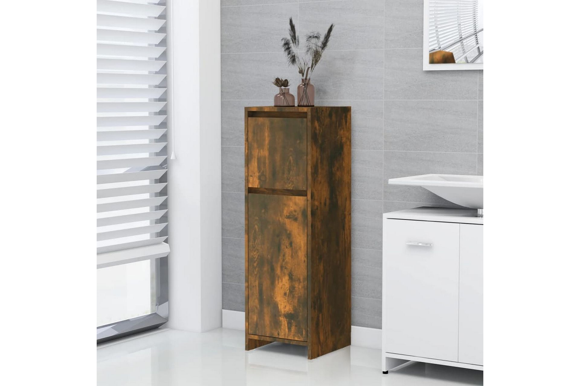 beBasic Baderomsskap røkt eik 30x30x95 cm konstruert tre - Brun - Hus & oppussing - Kjøkken & bad - Baderom - Baderomsmøbler & baderomsinnredning - Baderomsskap