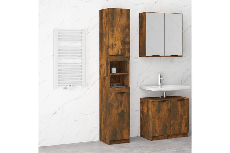 beBasic Baderomsskap røkt eik 32x34x188,5 cm konstruert tre - Brun - Hus & oppussing - Kjøkken & bad - Baderom - Baderomsmøbler & baderomsinnredning - Veggskap & høyskap