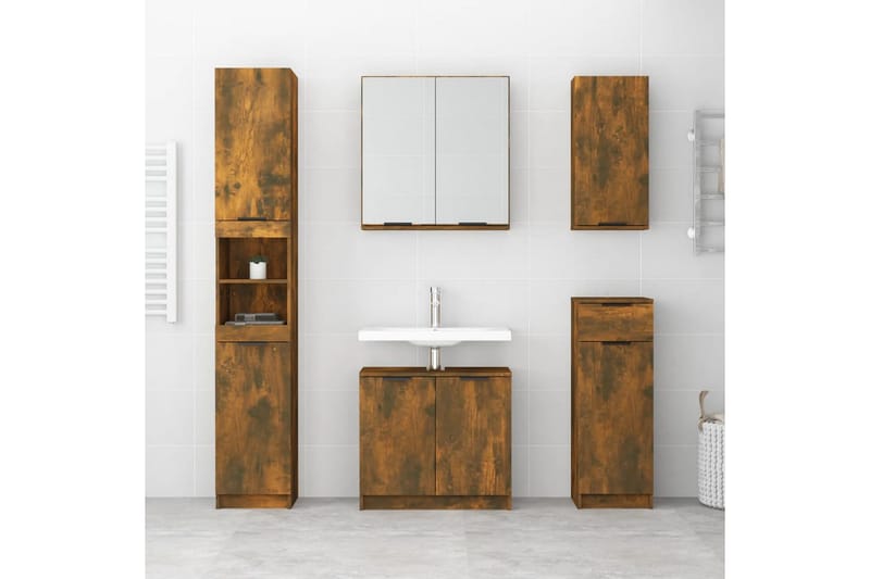 beBasic Baderomsskap røkt eik 32x34x188,5 cm konstruert tre - Brun - Hus & oppussing - Kjøkken & bad - Baderom - Baderomsmøbler & baderomsinnredning - Veggskap & høyskap