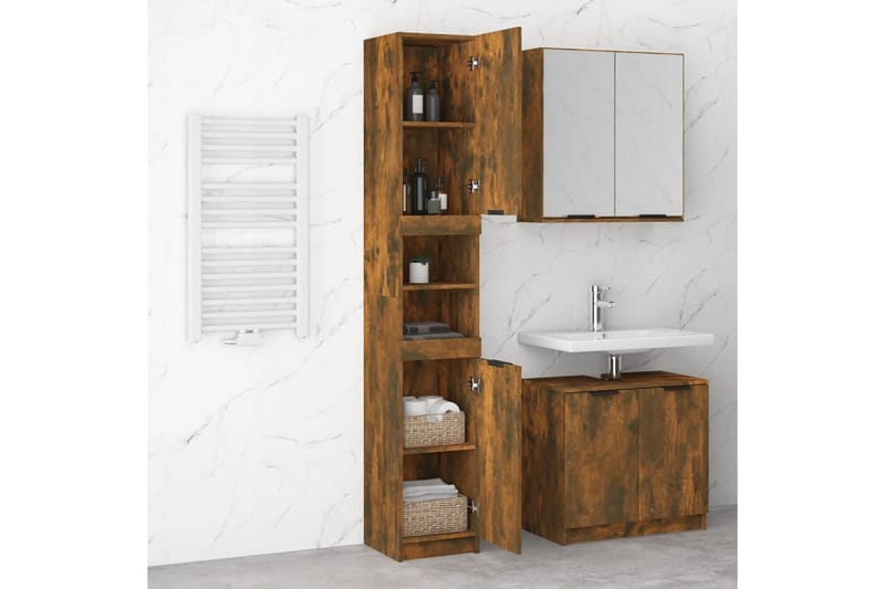 beBasic Baderomsskap røkt eik 32x34x188,5 cm konstruert tre - Brun - Hus & oppussing - Kjøkken & bad - Baderom - Baderomsmøbler & baderomsinnredning - Veggskap & høyskap