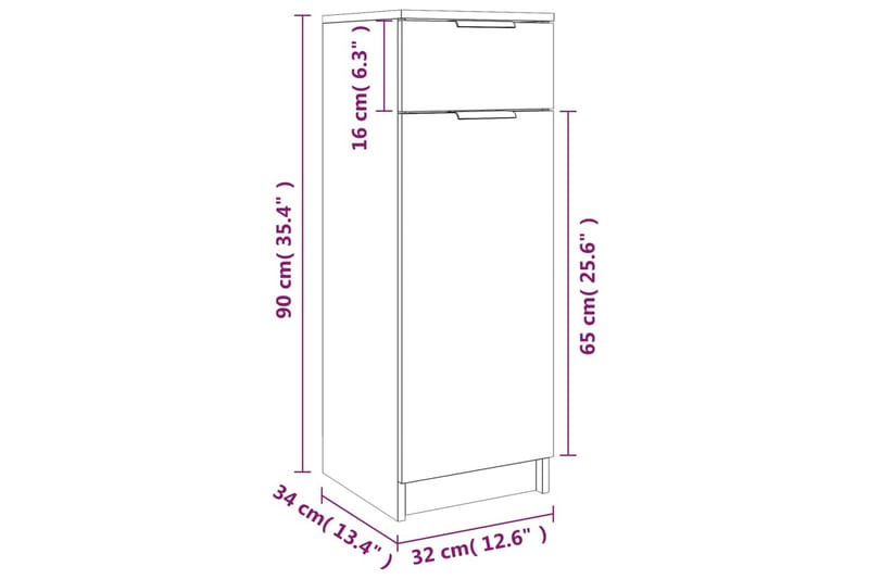 beBasic Baderomsskap røkt eik 32x34x90 cm konstruert tre - Brun - Hus & oppussing - Kjøkken & bad - Baderom - Baderomsmøbler & baderomsinnredning - Baderomsskap