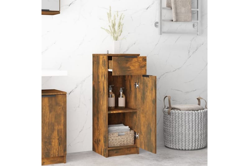 beBasic Baderomsskap røkt eik 32x34x90 cm konstruert tre - Brun - Hus & oppussing - Kjøkken & bad - Baderom - Baderomsmøbler & baderomsinnredning - Baderomsskap