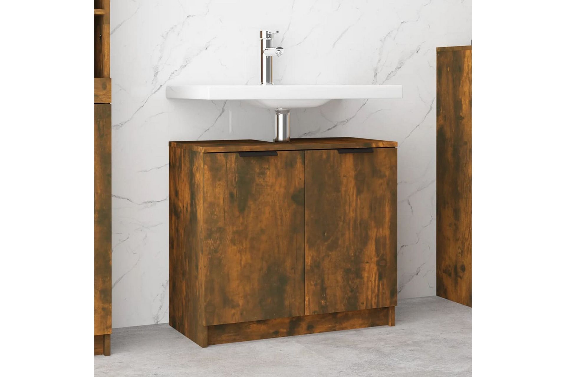 beBasic Baderomsskap røkt eik 64,5x33,5x59 cm konstruert tre - Brun - Hus & oppussing - Kjøkken & bad - Baderom - Baderomsmøbler & baderomsinnredning - Baderomsskap