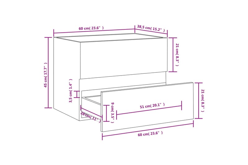 beBasic Servantskap brun eik 60x38,5x45 cm konstruert tre - Brun - Servantskap & kommode