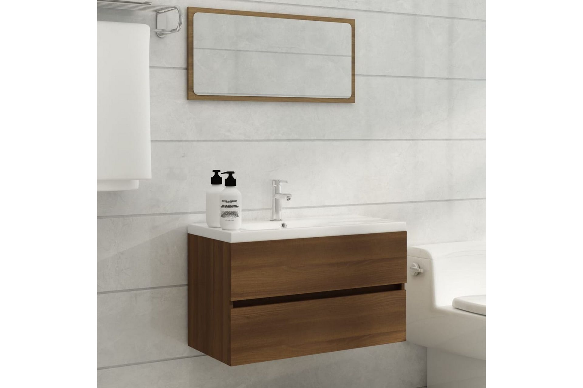 beBasic Servantskap brun eik 80x38,5x45 cm konstruert tre - Brun - Hus & oppussing - Kjøkken & bad - Baderom - Baderomsmøbler & baderomsinnredning - Servantskap & kommode