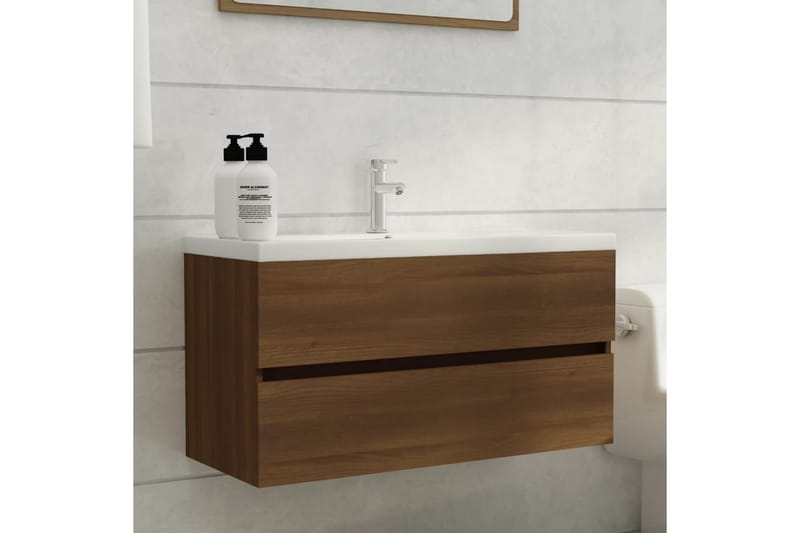 beBasic Servantskap brun eik 90x38,5x45 cm konstruert tre - Brun - Hus & oppussing - Kjøkken & bad - Baderom - Baderomsmøbler & baderomsinnredning - Servantskap & kommode