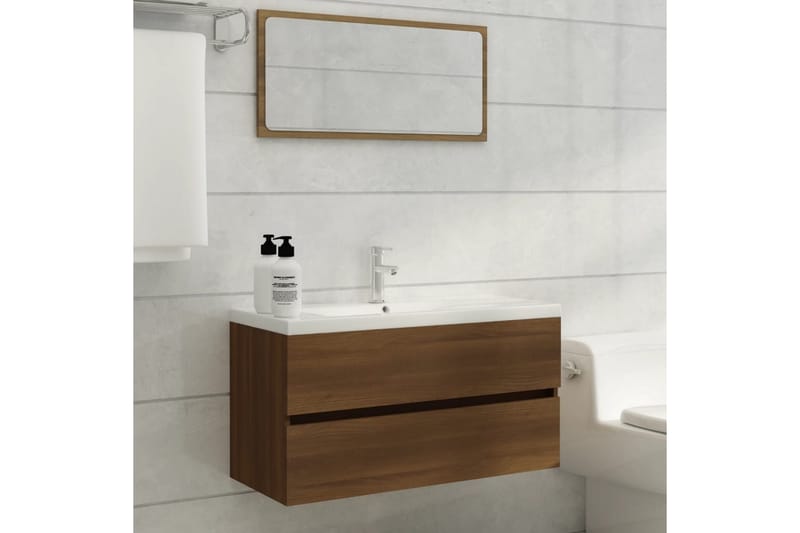beBasic Servantskap brun eik 90x38,5x45 cm konstruert tre - Brun - Hus & oppussing - Kjøkken & bad - Baderom - Baderomsmøbler & baderomsinnredning - Servantskap & kommode