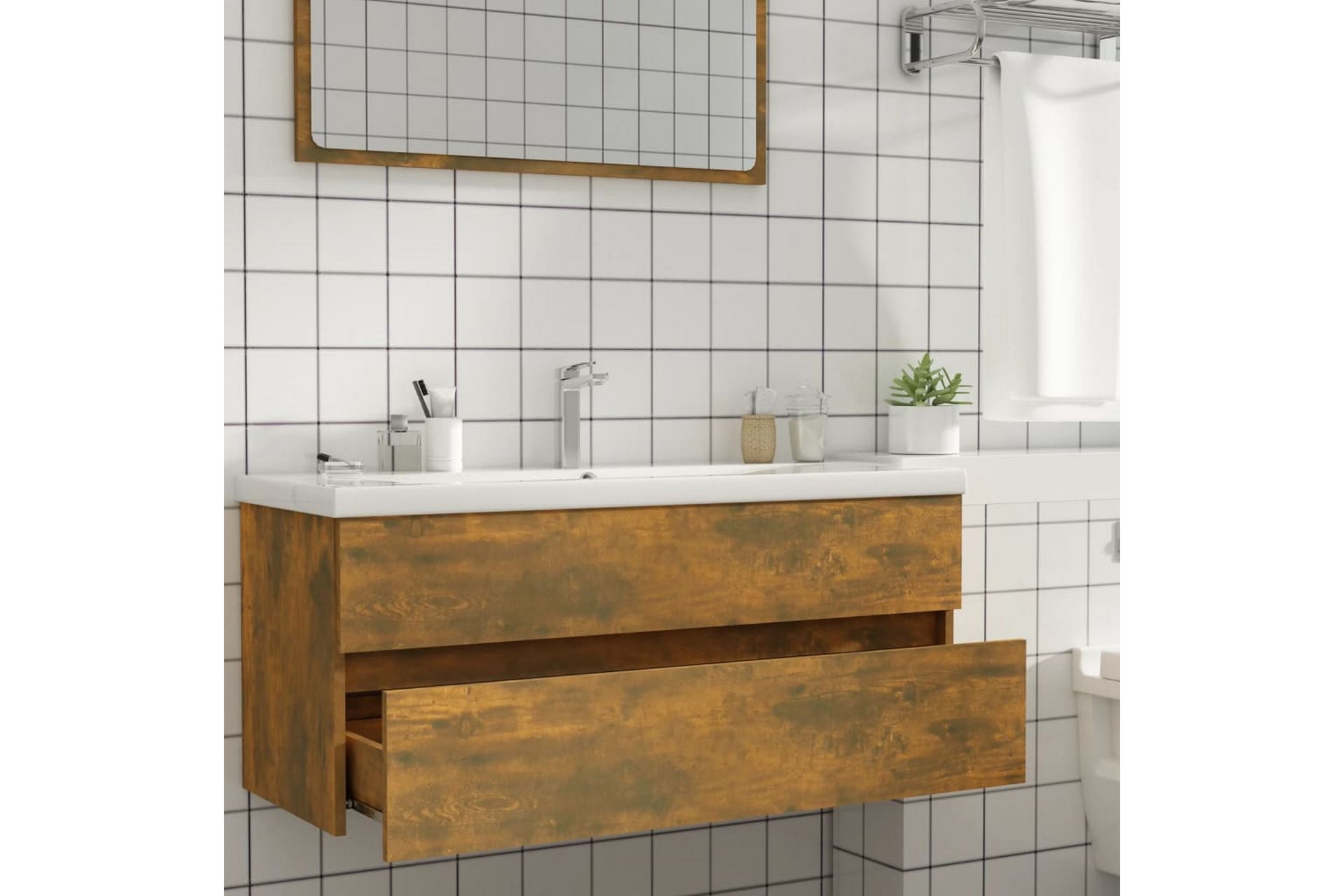 beBasic Servantskap røkt eik 100x38,5x45 cm konstruert tre - Brun - Hus & oppussing - Kjøkken & bad - Baderom - Baderomsmøbler & baderomsinnredning - Servantskap & kommode