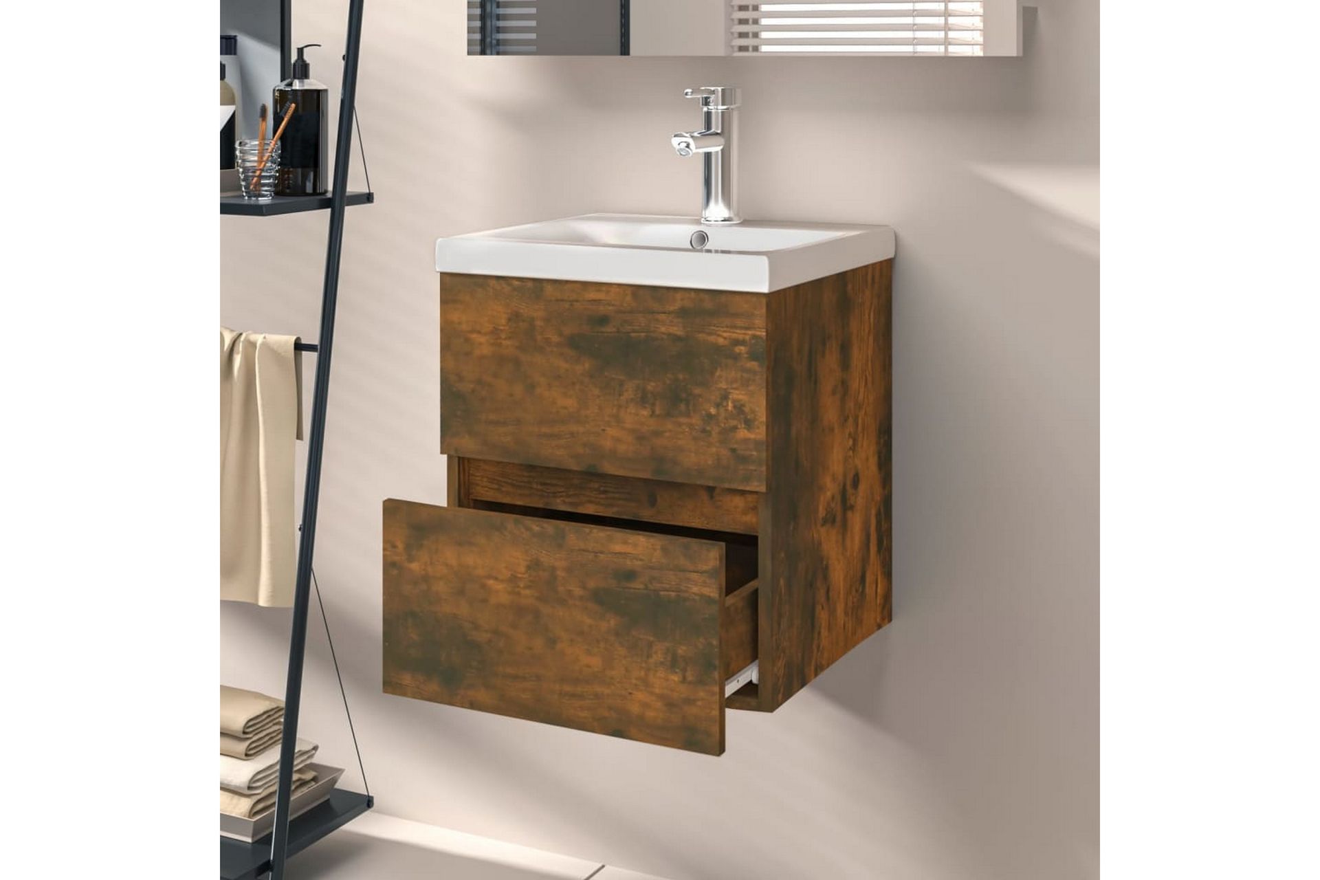 beBasic Servantskap røkt eik 41x38,5x45 cm konstruert tre - Brun - Hus & oppussing - Kjøkken & bad - Baderom - Baderomsmøbler & baderomsinnredning - Servantskap & kommode