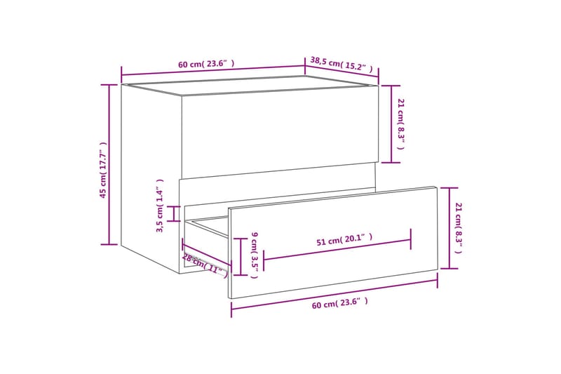 beBasic Servantskap røkt eik 60x38,5x45 cm konstruert tre - Brun - Hus & oppussing - Kjøkken & bad - Baderom - Baderomsmøbler & baderomsinnredning - Servantskap & kommode