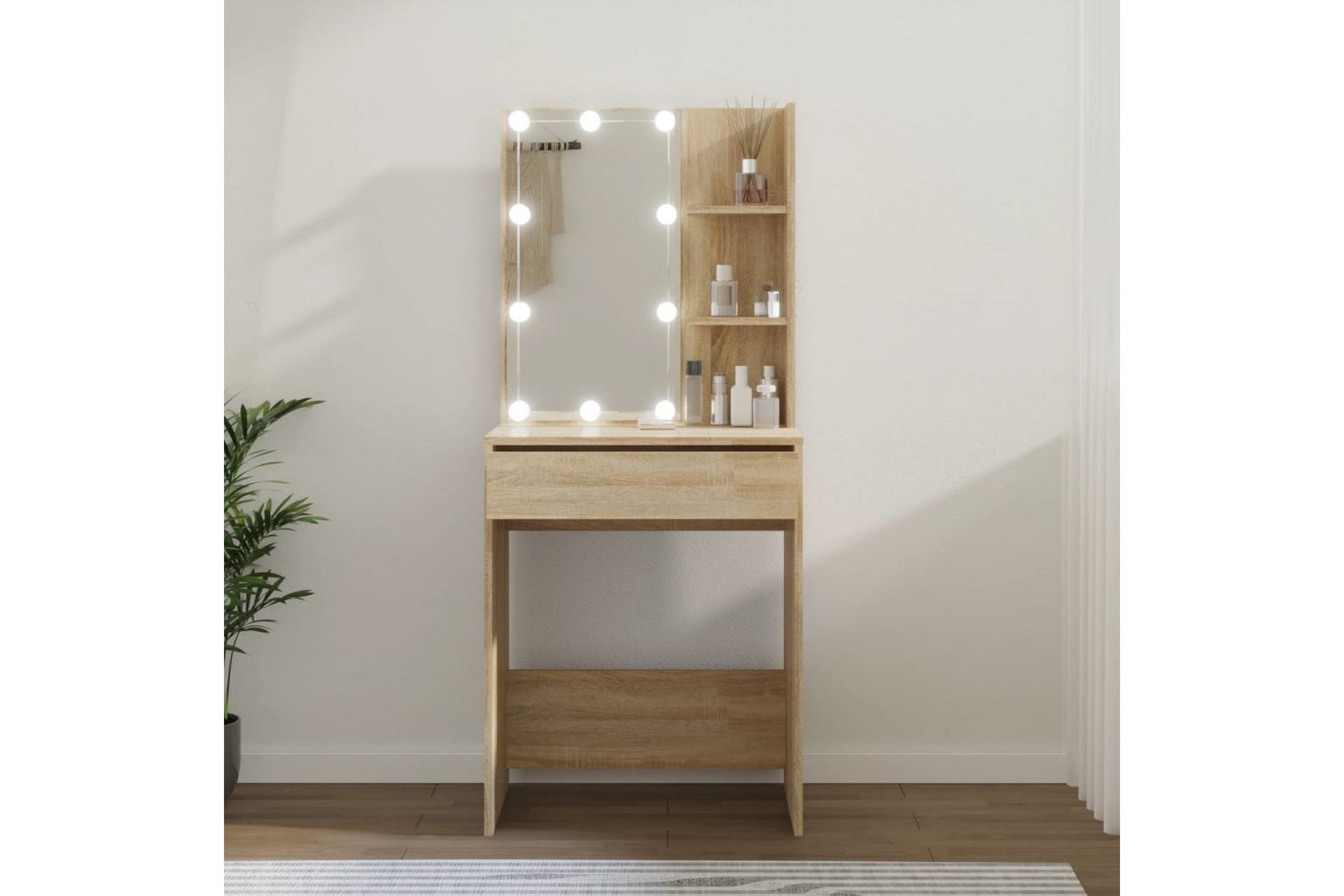 beBasic Sminkebord med LED sonoma eik 60x40x140 cm - Brun - Hus & oppussing - Kjøkken & bad - Baderom - Baderomsmøbler & baderomsinnredning - Speilskap