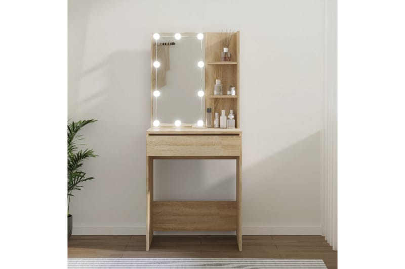 beBasic Sminkebord med LED sonoma eik 60x40x140 cm - Brun - Hus & oppussing - Kjøkken & bad - Baderom - Baderomsmøbler & baderomsinnredning - Speilskap