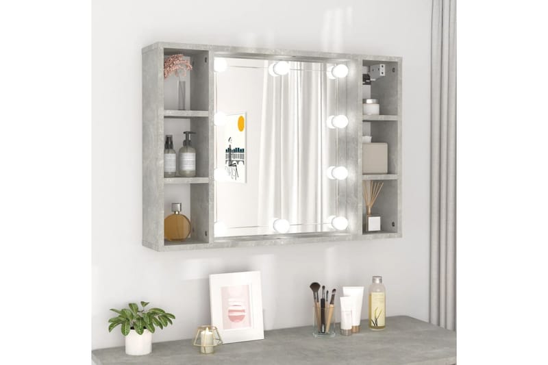 beBasic Speilskap med LED betonggrå 76x15x55 cm - GrÃ¥ - Hus & oppussing - Kjøkken & bad - Baderom - Baderomsmøbler & baderomsinnredning - Speilskap