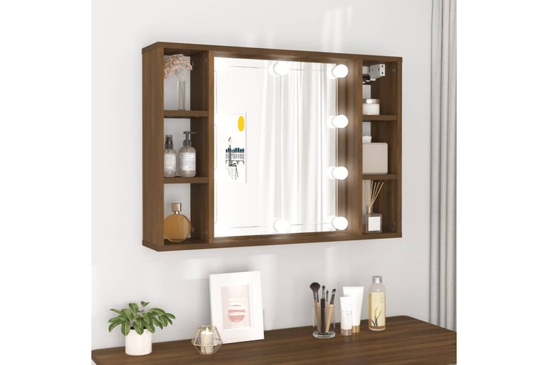 beBasic Speilskap med LED brun eik 76x15x55 cm - Brun - Hus & oppussing - Kjøkken & bad - Baderom - Baderomsmøbler & baderomsinnredning - Speilskap
