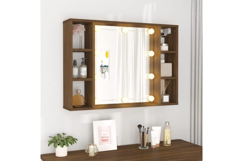 beBasic Speilskap med LED brun eik 76x15x55 cm - Brun - Hus & oppussing - Kjøkken & bad - Baderom - Baderomsmøbler & baderomsinnredning - Speilskap