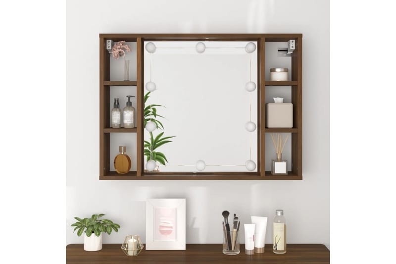 beBasic Speilskap med LED brun eik 76x15x55 cm - Brun - Hus & oppussing - Kjøkken & bad - Baderom - Baderomsmøbler & baderomsinnredning - Speilskap