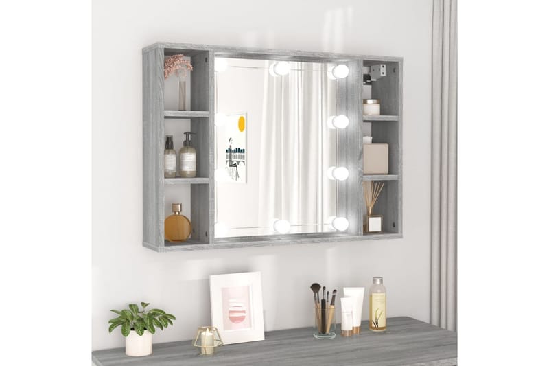 beBasic Speilskap med LED grå sonoma 76x15x55 cm - GrÃ¥ - Hus & oppussing - Kjøkken & bad - Baderom - Baderomsmøbler & baderomsinnredning - Speilskap