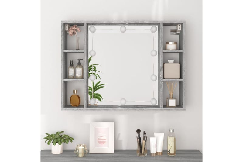 beBasic Speilskap med LED grå sonoma 76x15x55 cm - GrÃ¥ - Hus & oppussing - Kjøkken & bad - Baderom - Baderomsmøbler & baderomsinnredning - Speilskap