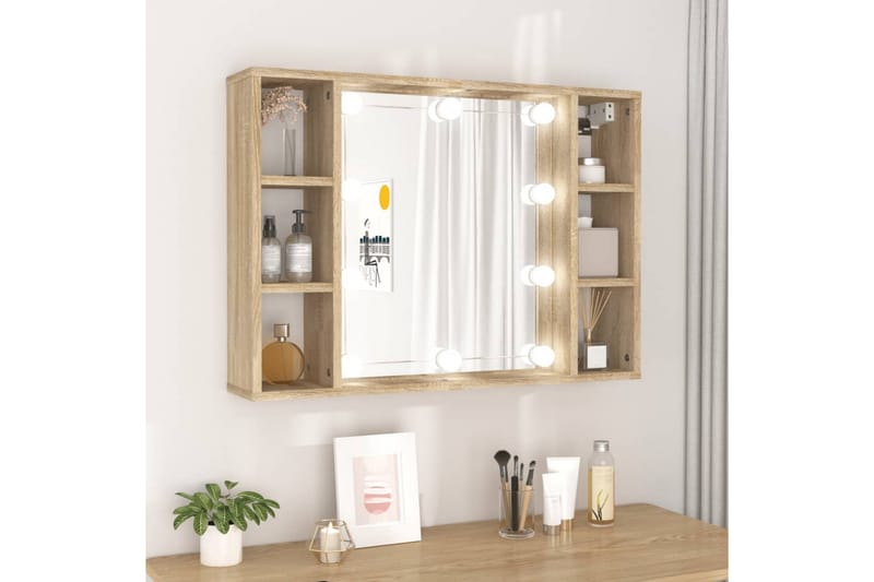 beBasic Speilskap med LED sonoma eik 76x15x55 cm - Brun - Hus & oppussing - Kjøkken & bad - Baderom - Baderomsmøbler & baderomsinnredning - Speilskap