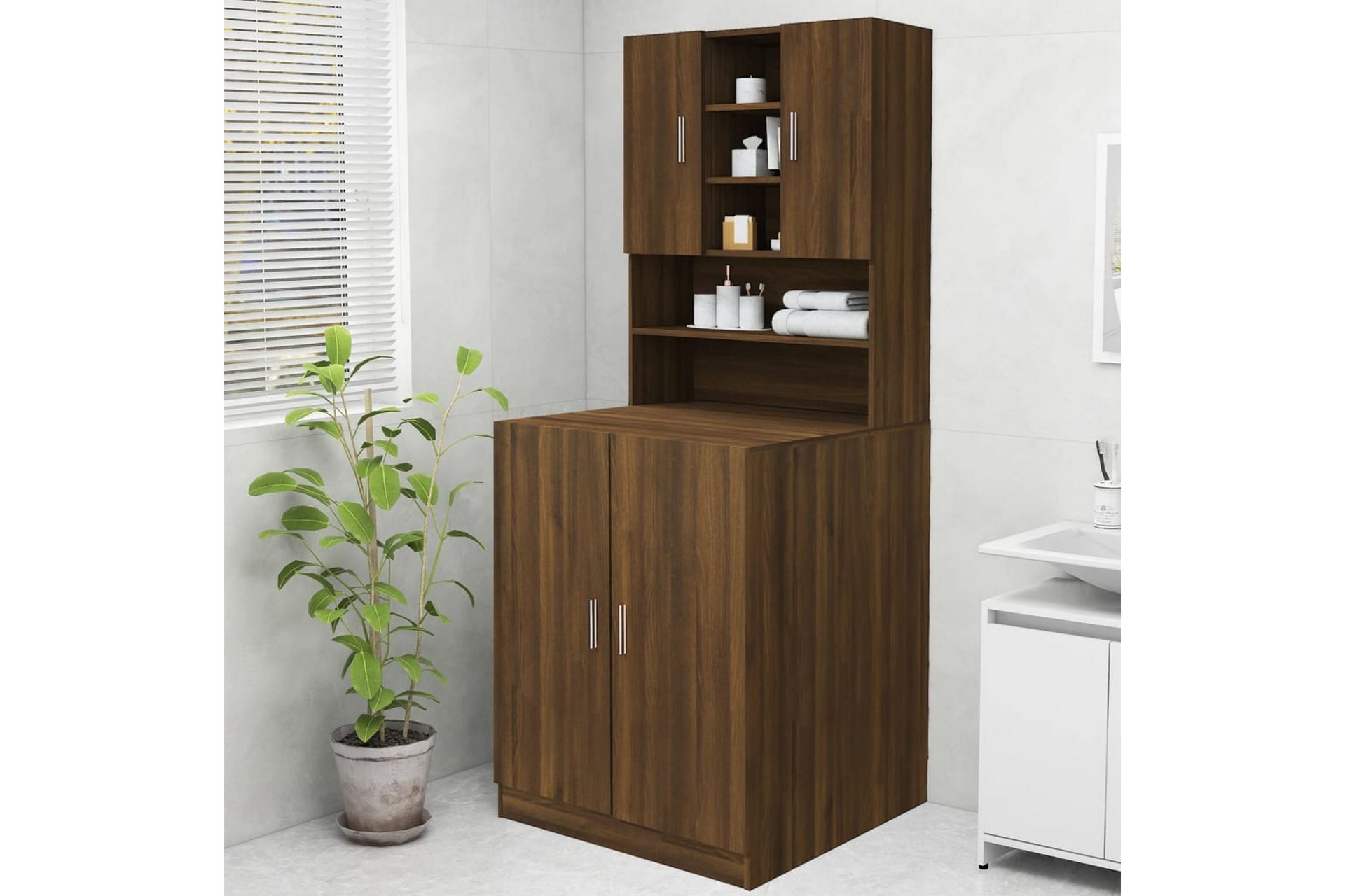 beBasic Vaskemaskinskap brun eik 70,5x25,5x90 cm - Hus & oppussing - Kjøkken & bad - Baderom - Baderomsmøbler & baderomsinnredning - Baderomsskap