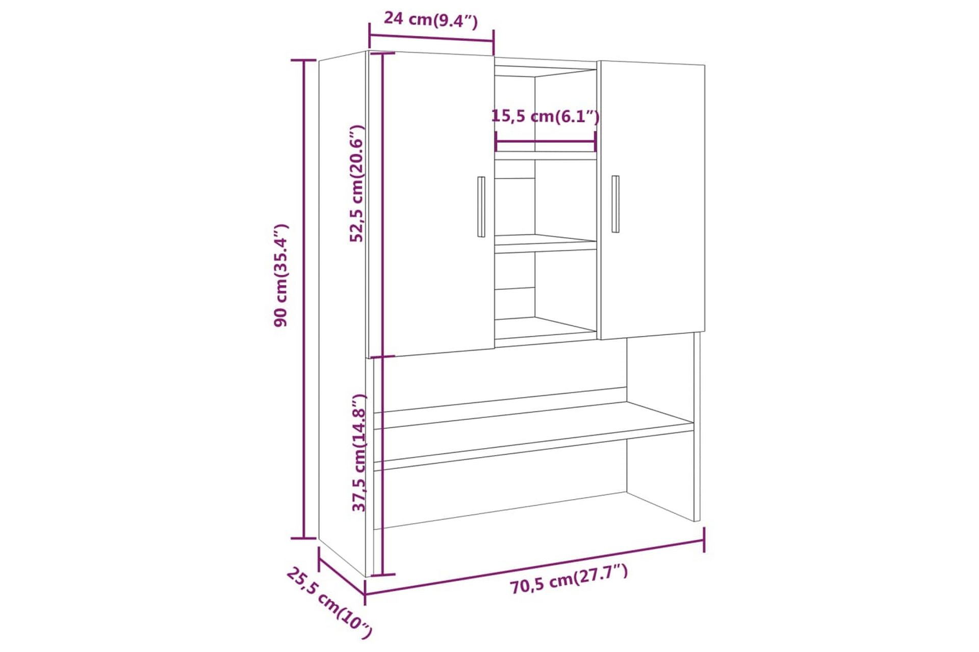 beBasic Vaskemaskinskap brun eik 70,5x25,5x90 cm - Hus & oppussing - Kjøkken & bad - Baderom - Baderomsmøbler & baderomsinnredning - Baderomsskap