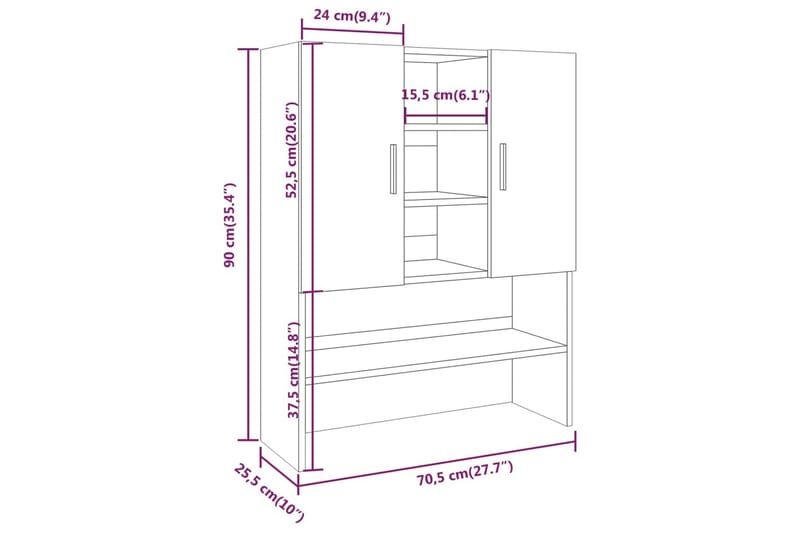 beBasic Vaskemaskinskap brun eik 70,5x25,5x90 cm - Baderomsskap