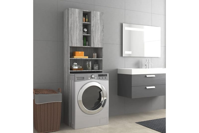 beBasic Vaskemaskinskap grå sonoma 64x25,5x190 cm - Hus & oppussing - Kjøkken & bad - Baderom - Baderomsmøbler & baderomsinnredning - Baderomsskap