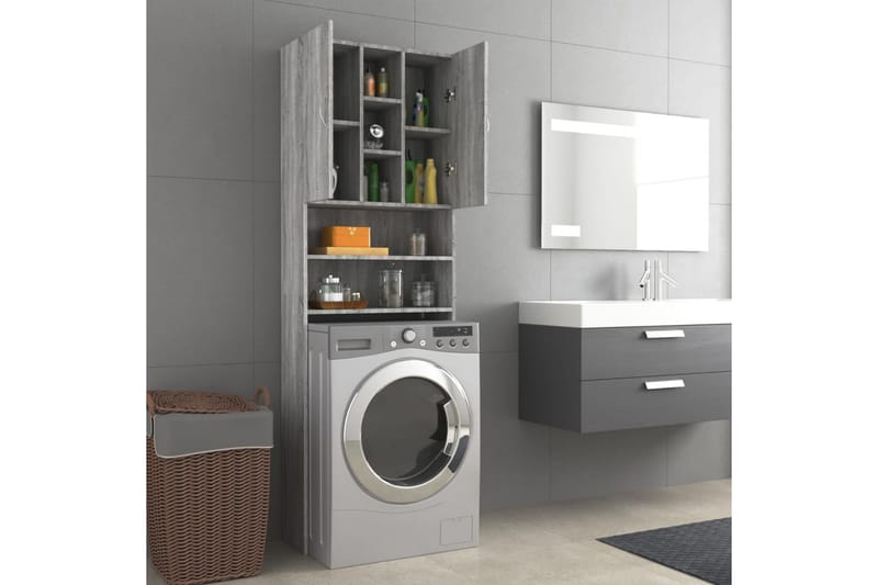 beBasic Vaskemaskinskap grå sonoma 64x25,5x190 cm - Hus & oppussing - Kjøkken & bad - Baderom - Baderomsmøbler & baderomsinnredning - Baderomsskap