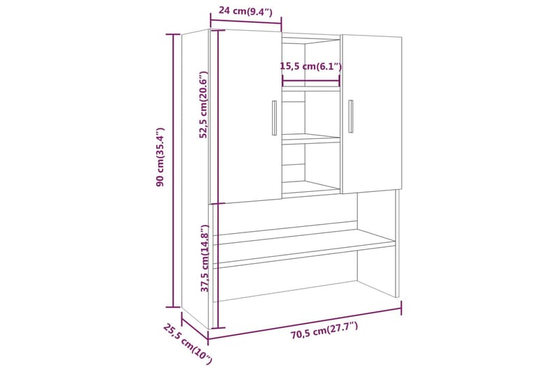 beBasic Vaskemaskinskap grå sonoma 70,5x25,5x90 cm - Hus & oppussing - Kjøkken & bad - Baderom - Baderomsmøbler & baderomsinnredning - Baderomsskap