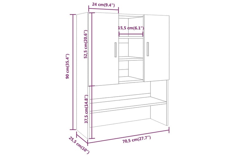 beBasic Vaskemaskinskap røkt eik 70,5x25,5x90 cm - Baderomsskap