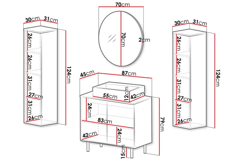 Casa Komplett Møbelpakke - Svart - Hus & oppussing - Kjøkken & bad - Baderom - Baderomsmøbler & baderomsinnredning - Komplette møbelpakker