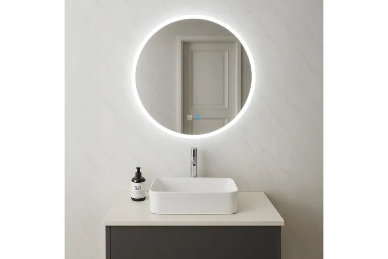 Clas Rundt Baderomsspeil med LED-belysning 100 cm, Anti-Fog og Touch-Kontroll