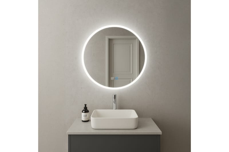 Clas Rundt Baderomsspeil med LED-belysning 80 cm, Anti-Fog og Touch-Kontroll