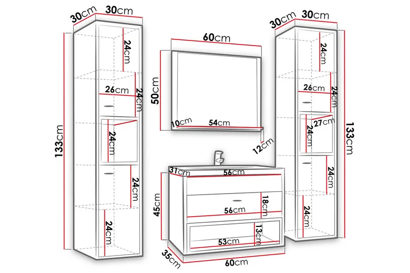 Ekomi Møbelsett til Bad 133 cm - Hus & oppussing - Kjøkken & bad - Baderom - Baderomsmøbler & baderomsinnredning - Komplette møbelpakker