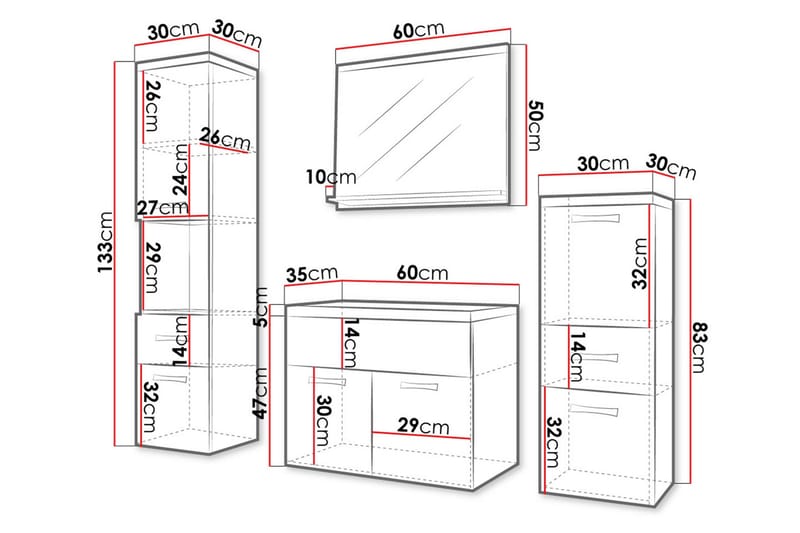 Ericka Møbelsett til Bad 133 cm - Hus & oppussing - Kjøkken & bad - Baderom - Baderomsmøbler & baderomsinnredning - Komplette møbelpakker