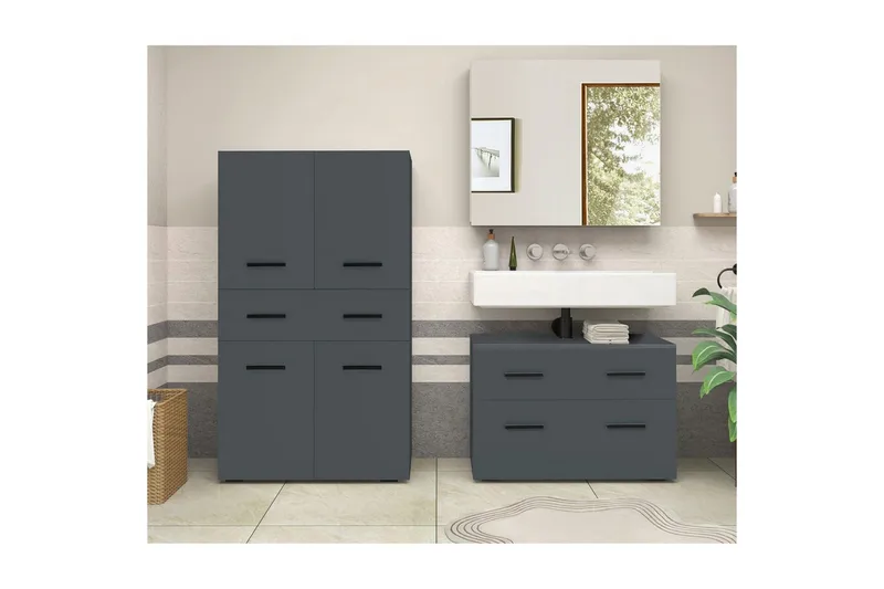 Høyskap til bad Loft24 Malika høyskap til bad 130x76x35 cm Grå - Hus & oppussing - Kjøkken & bad - Baderom - Baderomsmøbler & baderomsinnredning - Baderomsskap