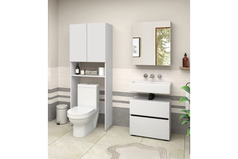 Høyskap til bad Loft24 Wisla høyskap til bad 180x68x37 cm Vit - Hus & oppussing - Kjøkken & bad - Baderom - Baderomsmøbler & baderomsinnredning - Baderomsskap