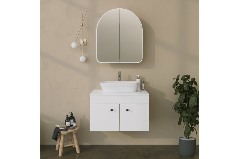 Heren Overskap med speil 45 cm - Hvit - Speilskap